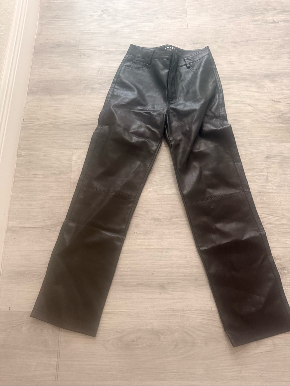 Motel Black Faux Leather Straight-Leg Pants
